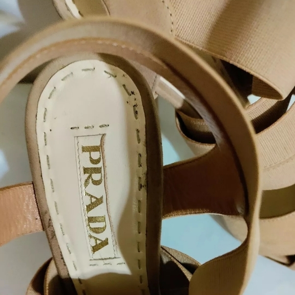PRADA Women’s Nude/Beige Elastic Suede High Heels Sandals 36.5, 6.5. - Picture 4 of 10
